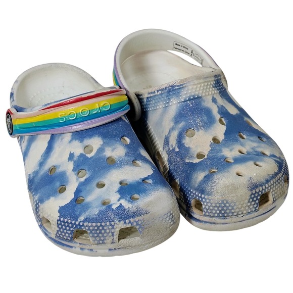 Crocs Classic Toddler Size C11 US | Solarized Clogs Rainbow/Clouds Slip On Shoes - Picture 1 of 9